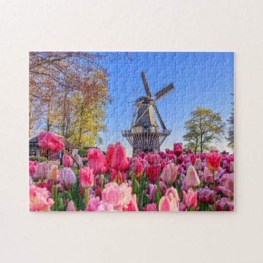 Niederländische Windmühle und Tulips Puzzle (Horizontal)