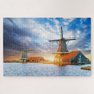 Niederländische Windmühlen Cloudy Sunset Rotterdam Puzzle