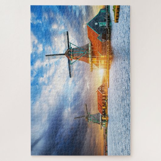 Niederländische Windmühlen Cloudy Sunset Rotterdam Puzzle (Vertikal)