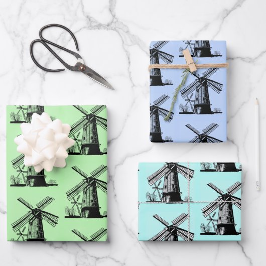Niederländische Windmühlen Design Geschenkpapier Set (Vorderseite)