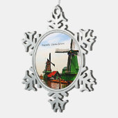 Niederländische Windmühlen, Zaanse Schans, Schneeflocken Zinn-Ornament (Rechts)