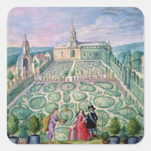 Niederländischer Garten, 1650 (w/c auf Papier) Quadratischer Aufkleber