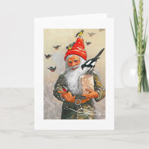 Niederländischer Gnome, der die Vögel füttert Feiertagskarte