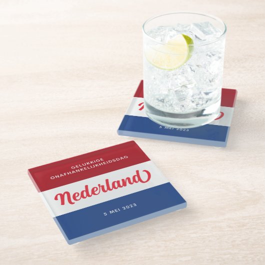 Niederländischer Unabhängigkeitstag Niederländisch Glasuntersetzer (Schrägansicht)
