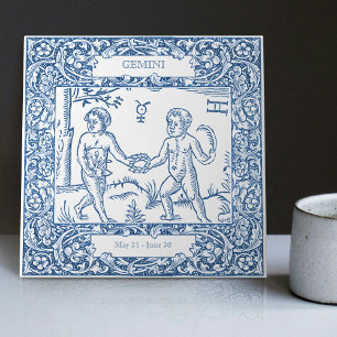 Niederländisches Delft Blau Zwillinge Vintage Tier Fliese