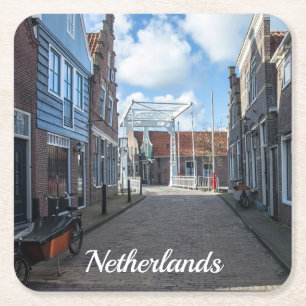 Niederländisches Dorf mit traditioneller Holzbrück Rechteckiger Pappuntersetzer