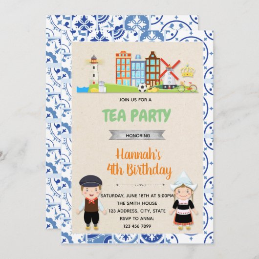 Niederländisches Geburtstagsthema Einladung (Vorne/Hinten)