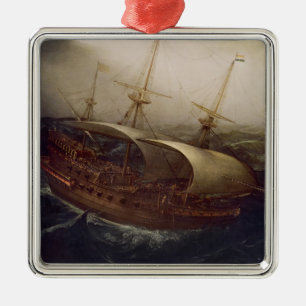 Niederländisches Schlachtschiff in einem Sturm Silbernes Ornament