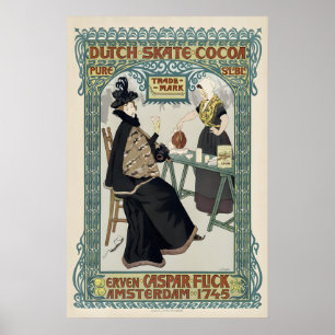 Niederländisches Schlittschuh-Kakao Vintage-Plakat Poster