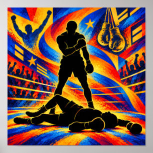 Niederschlag in einem Boxkampf Silhouette Poster