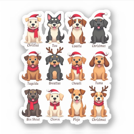 Niedlich 12 Hunde Weihnachten Hund Liebhaber Weihn Aufkleber (Vorderseite)