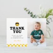 Niedlich 1 Cooler Typ Lächeln Foto Junge 1. Geburt Dankeskarte (Stehend Vorderseite)