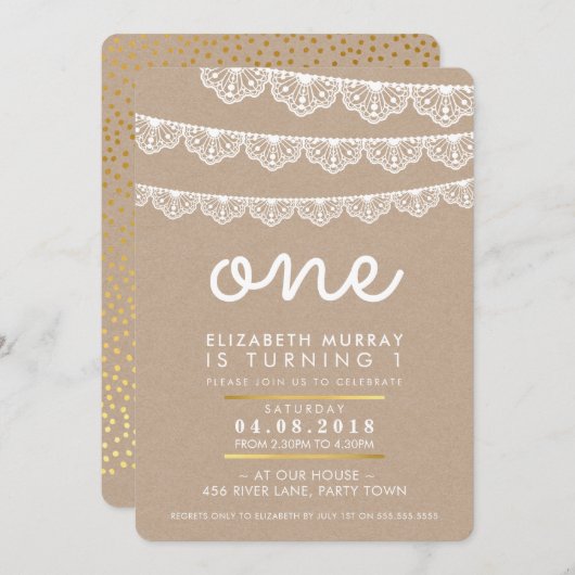 NIEDLICH 1. Geburtstag Party INVITE rustikale Spit Einladung (Vorne/Hinten)