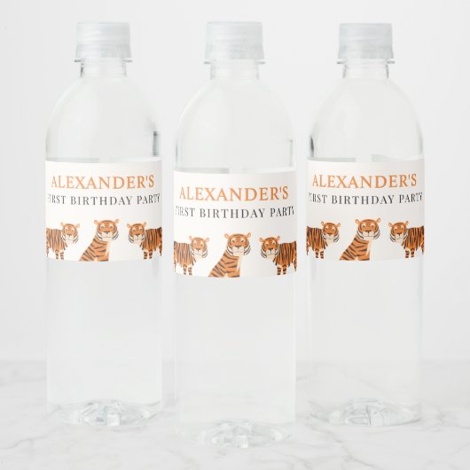 Niedlich 1. Geburtstag Wild One Tiger Wasserflaschenetikett (Flaschen)