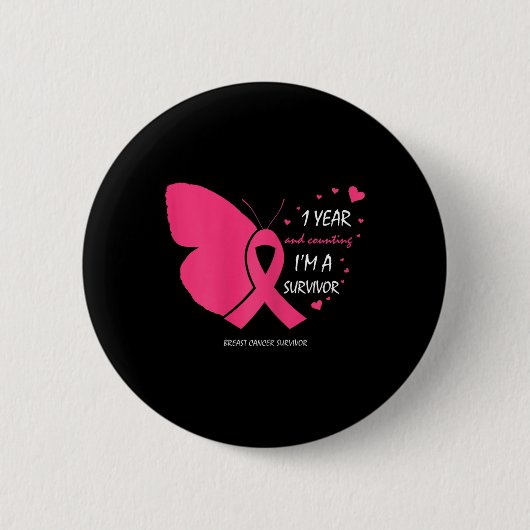 Niedlich 1 Jahr Brustkrebs - Gratis Pink Survivor Button (Vorderseite)