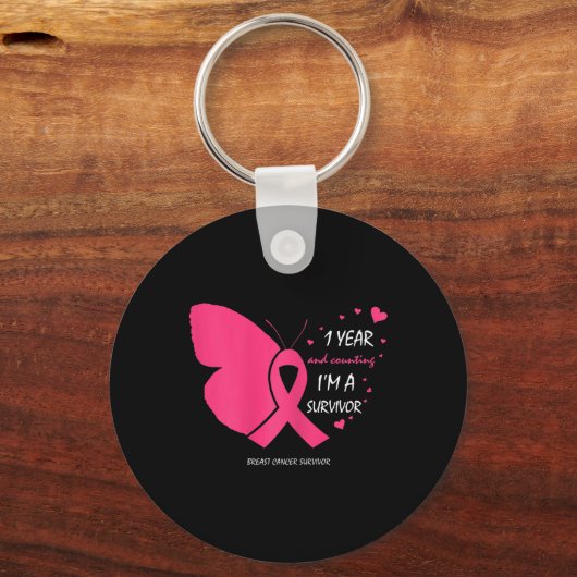 Niedlich 1 Jahr Brustkrebs - Gratis Pink Survivor Schlüsselanhänger (Vorderseite)
