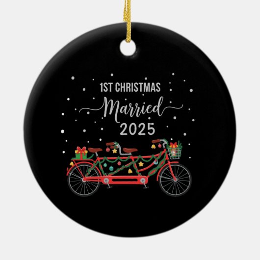 Niedlich 1. Weihnachten Verheiratet 2025 Tandem Fa Keramik Ornament (Hinten)