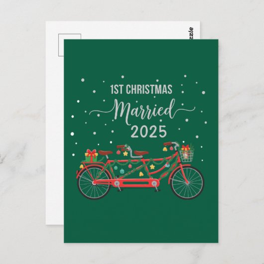 Niedlich 1. Weihnachten Verheiratet 2025 Tandem Fa Postkarte (Vorne/Hinten)