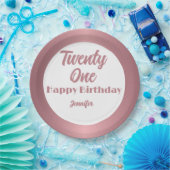 Niedlich 21 Rose Gold Script Happy Birthday Pappteller (Party)