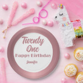 Niedlich 21 Rose Gold Script Happy Birthday Pappteller (Party)