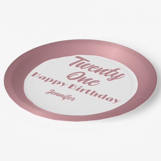 Niedlich 21 Rose Gold Script Happy Birthday Pappteller (Schrägansicht)