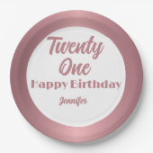 Niedlich 21 Rose Gold Script Happy Birthday Pappteller (Vorderseite)