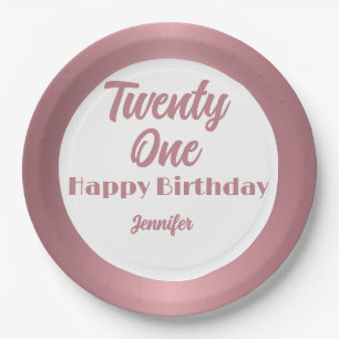 Niedlich 21 Rose Gold Script Happy Birthday Pappteller