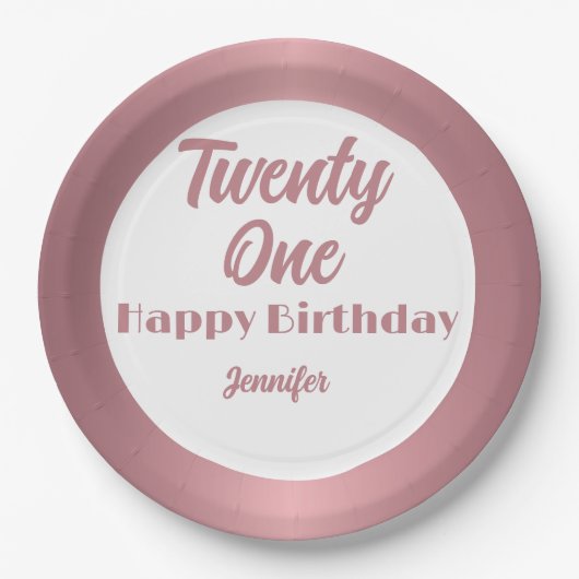 Niedlich 21 Rose Gold Script Happy Birthday Pappteller (Vorderseite)