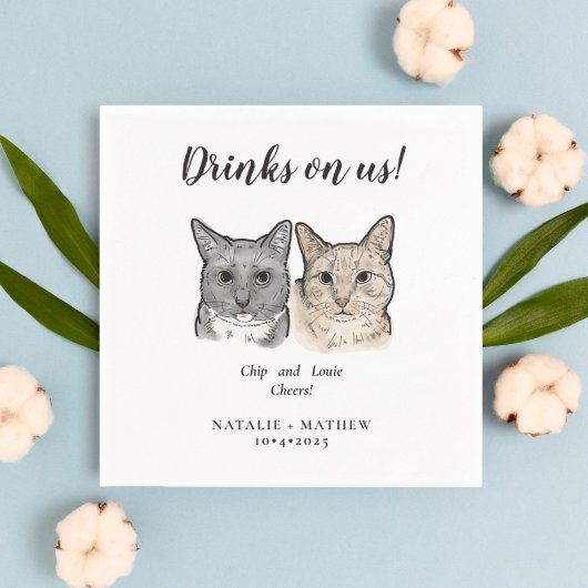 Niedlich 2 Katzen Cheers Drinks auf unserer Hochze Serviette