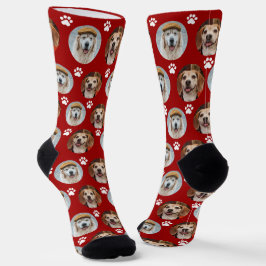 Niedlich 2 Pet 2 Foto Paw Print Deep Red Socken