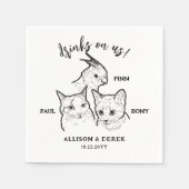 Niedlich 3 Cat Faces Drinks auf unserer Hochzeit Serviette (Vorderseite)