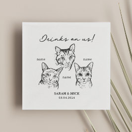 Niedlich 3 Katzen trinken auf unserer Hochzeit Serviette