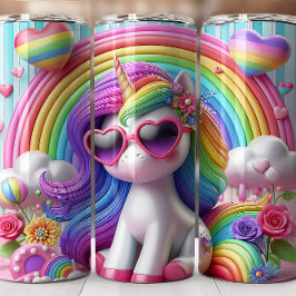 Niedlich 3D-Regenbogen-Einhorn-Tumbler | Farbenfro Thermosbecher