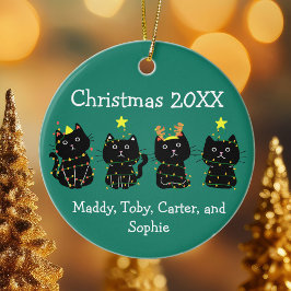 Niedlich 4 Katzenweihnachtliche Individuelle Namen Keramik Ornament