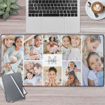 Niedlich 8 FotoCollage erstellen Schreibtischunterlage<br><div class="desc">Personalisierter Anfangsname Monogram Foto Collage Desk Mat. Fügen Sie Ihrem Arbeitsbereich eine persönliche und stilvolle Touch mit dieser benutzerdefinierten Schreibtischmatte hinzu, die als Bürozubehör oder als überdimensionales Mauspad für Ihre Zuhause oder Ihr Büro geeignet ist. Das Design weist einen sauberen, weißen Hintergrund mit einem hellgrauen Initial und einem schwarzen Skriptnamen...</div>