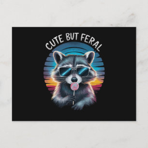 Niedlich aber Feral Funny Raccoon Postkarte