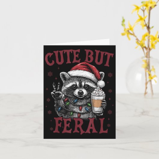 Niedlich aber Feral Funny Raccoon Weihnachtsmatte Karte (Gelbe Blume)