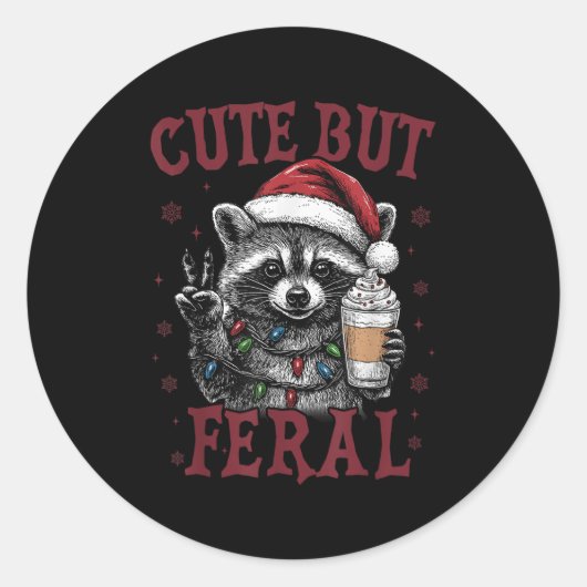 Niedlich aber Feral Funny Raccoon Weihnachtsmatte Runder Aufkleber (Vorderseite)