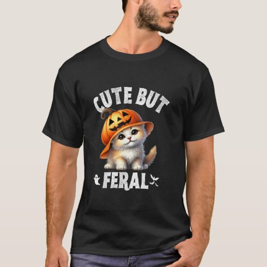 Niedlich aber Feral Kitten Cat Liebhaber Pumpkin H T-Shirt (Vorderseite)