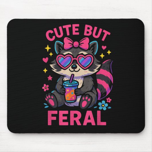 Niedlich aber Feral Raccoon Meme Funny Animal Gles Mousepad (Vorne)