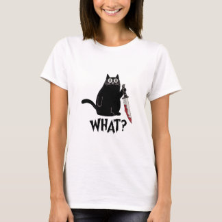 Niedlich aber Psycho Funny Dark Black Cat mit Knif T-Shirt