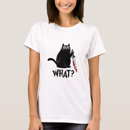 Niedlich aber Psycho Funny Dark Black Cat mit Knif T-Shirt (Vorderseite)