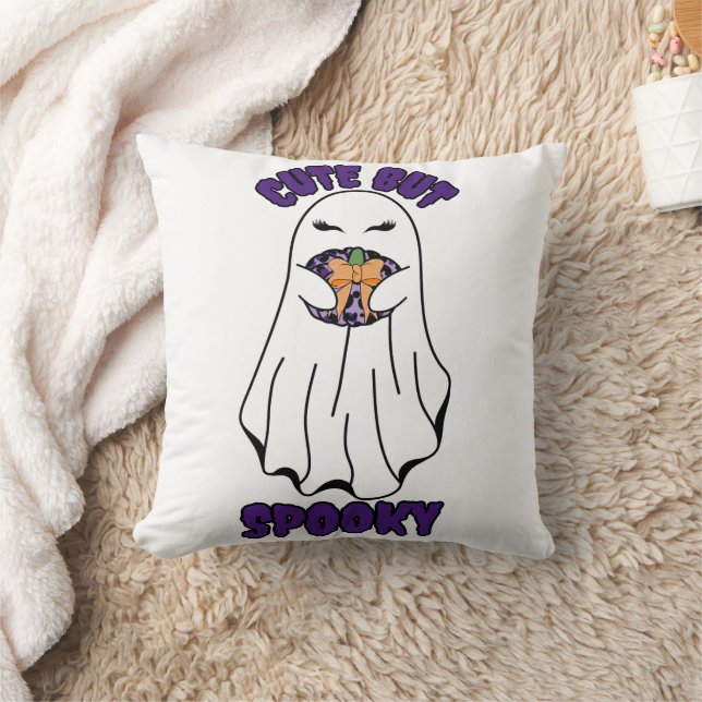 Niedlich, aber Spooky Halloween Ghost Holing a Pum Kissen (Decke)