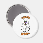 Niedlich, aber Spooky Halloween Ghost Holing a Pum Magnet (Vorderseite/Rückseite)