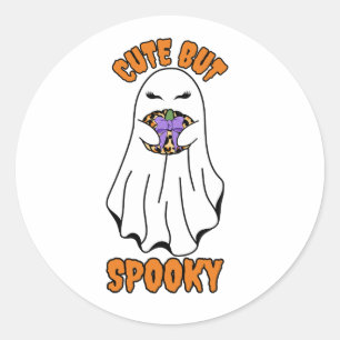 Niedlich, aber Spooky Halloween Ghost Holing a Pum Runder Aufkleber