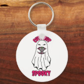Niedlich, aber Spooky Halloween Ghost Holing a Pum Schlüsselanhänger (Rückseite)