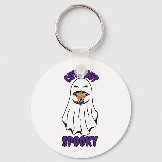 Niedlich, aber Spooky Halloween Ghost Holing a Pum Schlüsselanhänger (Vorderseite)