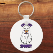 Niedlich, aber Spooky Halloween Ghost Holing a Pum Schlüsselanhänger (Vorderseite)