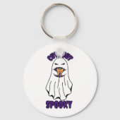 Niedlich, aber Spooky Halloween Ghost Holing a Pum Schlüsselanhänger (Rückseite)