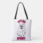 Niedlich, aber Spooky Halloween Ghost Holing a Pum Tasche (Rückseite)